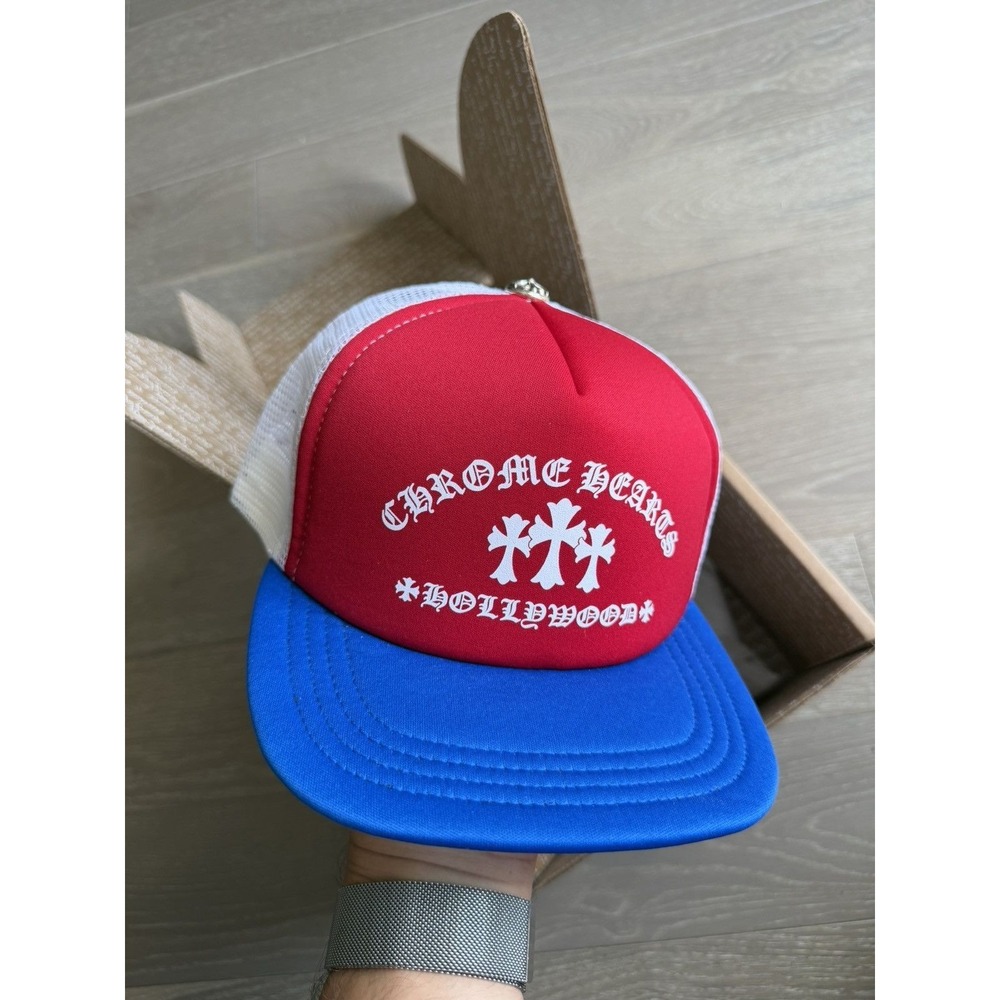 Chrome Hearts Hollywood Trucker Hat Red White Blue USA 4th Of July Brand New